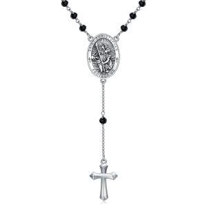 Sterling Silver Men's Rosary Pendant Necklace-0