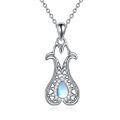 wholesale 925 Sterling Silver with Moonstone and Cubic Zirconia Accents Tulip Pendant Necklace for Women-0-0