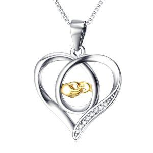 Sterling Silver Mother And Child Hands Necklace-0