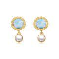 wholesale 925 Sterling Silver Round Blue Larimar & White Pearl Drop Stud Earrings for Women and Girls-0-0