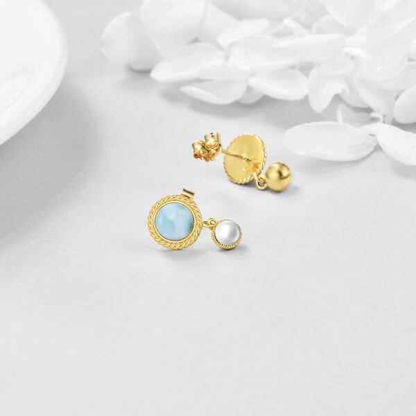 Sterling Silver Blue Larimar Earrings Pearl Stud Earrings-3