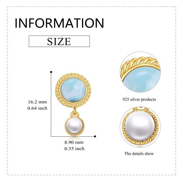 Sterling Silver Blue Larimar Earrings Pearl Stud Earrings-5