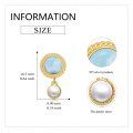wholesale 925 Sterling Silver Round Blue Larimar & White Pearl Drop Stud Earrings for Women and Girls-0-5