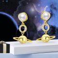 wholesale 925 Sterling Silver Gold-Plated Saturn Planet Dangle Earrings with Pearls and Cubic Zirconia for Women-0-5