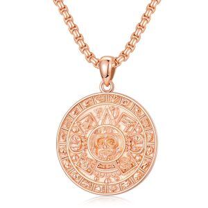 Sterling Silver Round Aztec Mayan Calendar Pendant Necklace-0