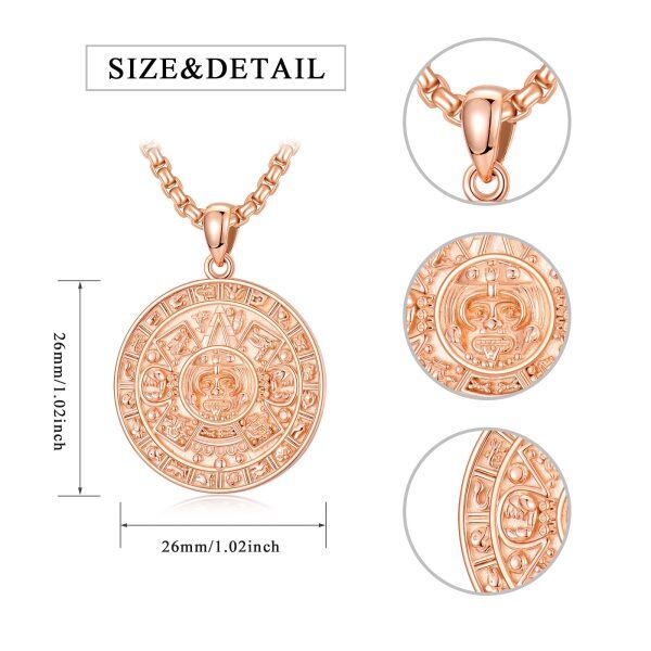 Sterling Silver Round Aztec Mayan Calendar Pendant Necklace-1