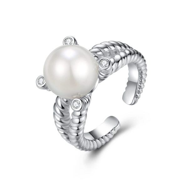 Sterling Silver Pearl Double Spiral Wrap Ring -0