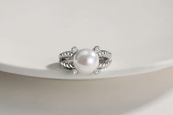 Sterling Silver Pearl Double Spiral Wrap Ring -1