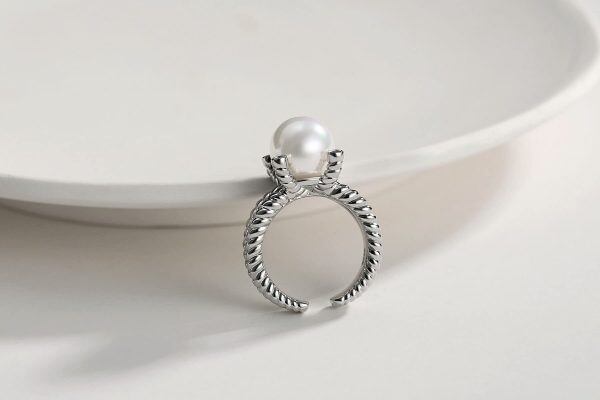 Sterling Silver Pearl Double Spiral Wrap Ring -2