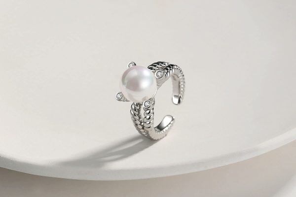 Sterling Silver Pearl Double Spiral Wrap Ring -3