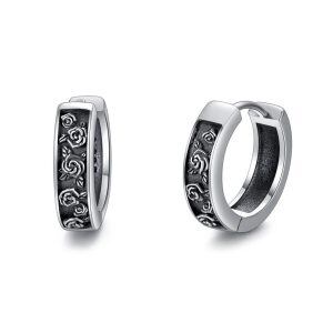 Sterling Silver Rose Rune Huggie Hoop Earrings-0