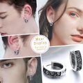 wholesale 925 Sterling Silver Viking Black Hoop Earrings w/ Cross & Rose Runes for Men-0-1