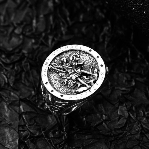 Sterling Silver St Michael Ring-3