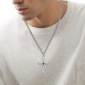 wholesale 925 Sterling Silver Cross Pendant Necklace with Black Stones for Men-0-3