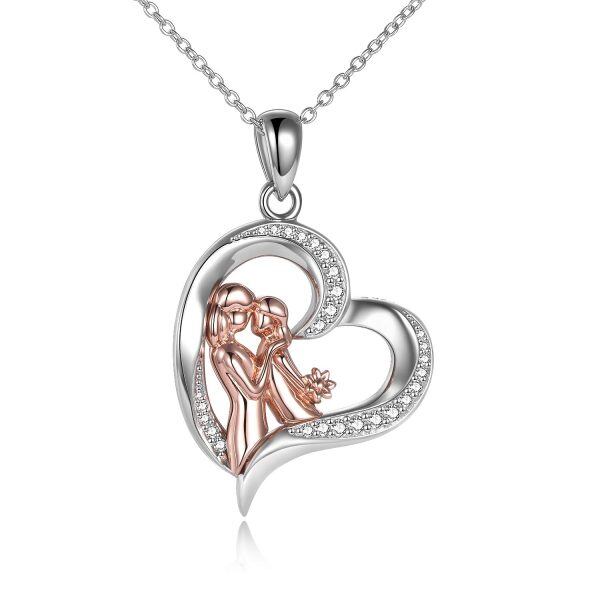 Sterling Silver Mother Daughter Necklace-0