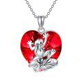 wholesale 925 Sterling Silver Red Crystal Heart Frog Pendant Necklace for Women-0-0
