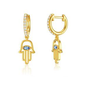 14K Gold Evil Eye Hoop Earring-0