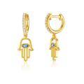 wholesale 14K Gold Hamsa Hand Evil Eye CZ Studs Cartilage Hoops for Men & Women-0-0