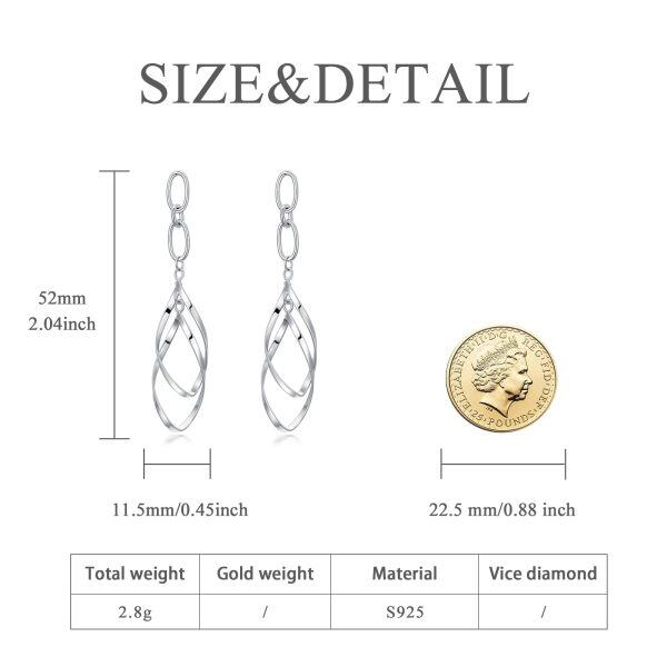 Sterling Silver Double Elongated-Oval Twist French Wire Drop Dangle Earrings -3