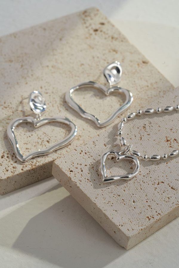 Sterling Silver Heart Hoop Dangle Earrings -6