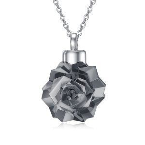 Sterling Silver Rose Flower Urn Necklaces for Ashes-0