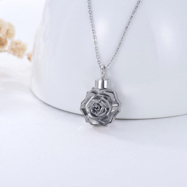 Sterling Silver Rose Flower Urn Necklaces for Ashes-2