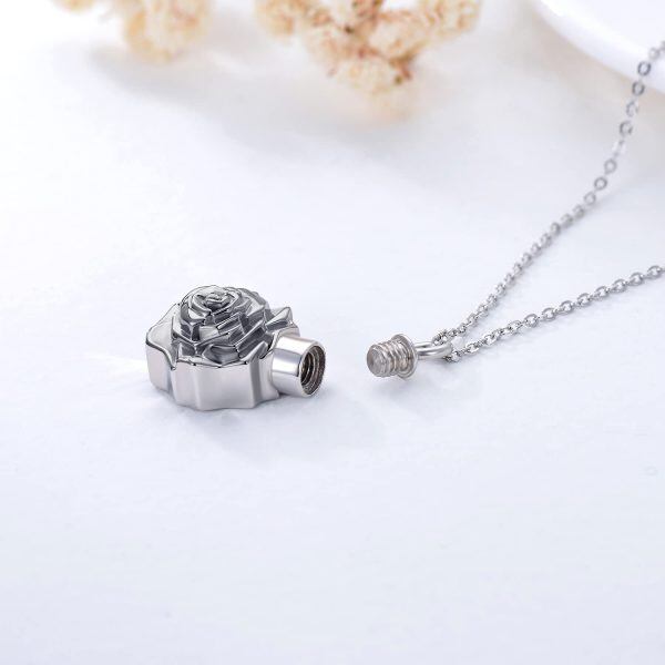 Sterling Silver Rose Flower Urn Necklaces for Ashes-3