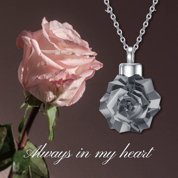 Sterling Silver Rose Flower Urn Necklaces for Ashes-5