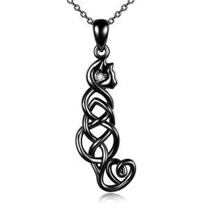 Sterling Silver Celtic Knot Cat Necklace -0