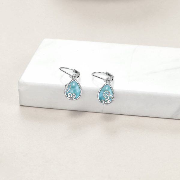 Turquoise Teardrop Earrings Sterling Silver Dangle Drop Earrings-3