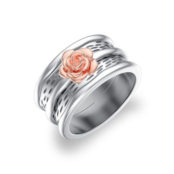 Sterling Silver Spinner with Rose Flowers Ring -0