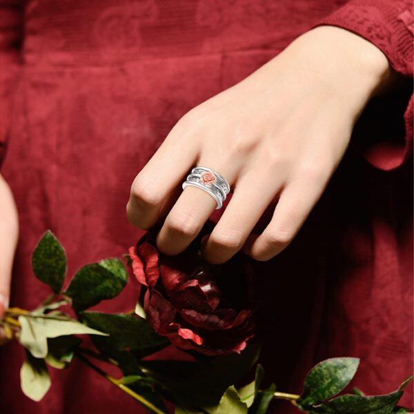 Sterling Silver Spinner with Rose Flowers Ring -1