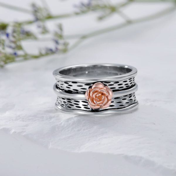 Sterling Silver Spinner with Rose Flowers Ring -2