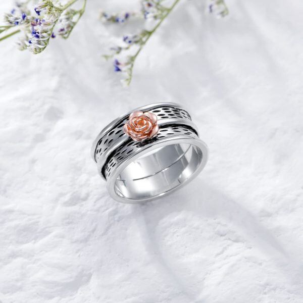 Sterling Silver Spinner with Rose Flowers Ring -3