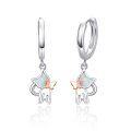 wholesale 925 Sterling Silver White Opal Butterfly Cat Dangle Hoop Earrings for Women-0-0