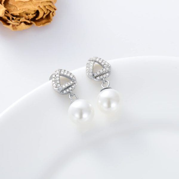 Sterling Silver Pearl Drop Earrings-4