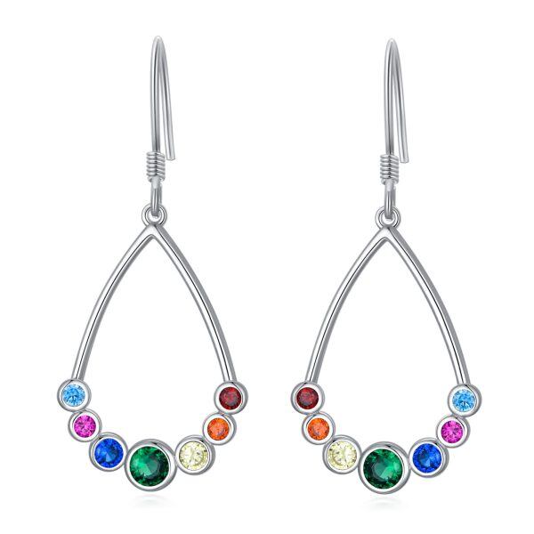 Sterling Silver 7 Chakra Dangle Drop Earrings-0