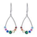wholesale 925 Sterling Silver Rainbow 7 Chakra Gemstone Drop Earrings-0-0