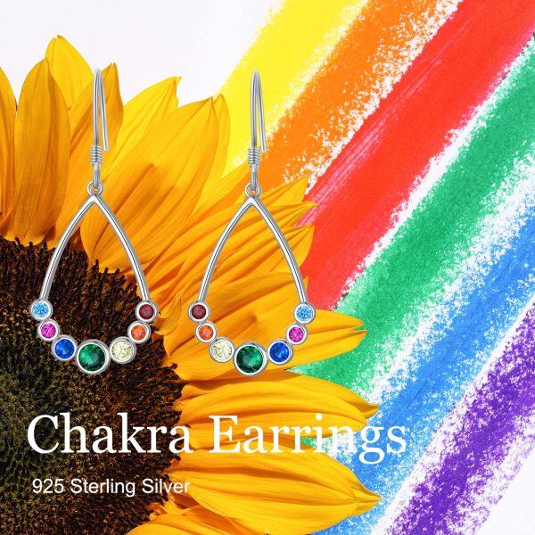 Sterling Silver 7 Chakra Dangle Drop Earrings-3