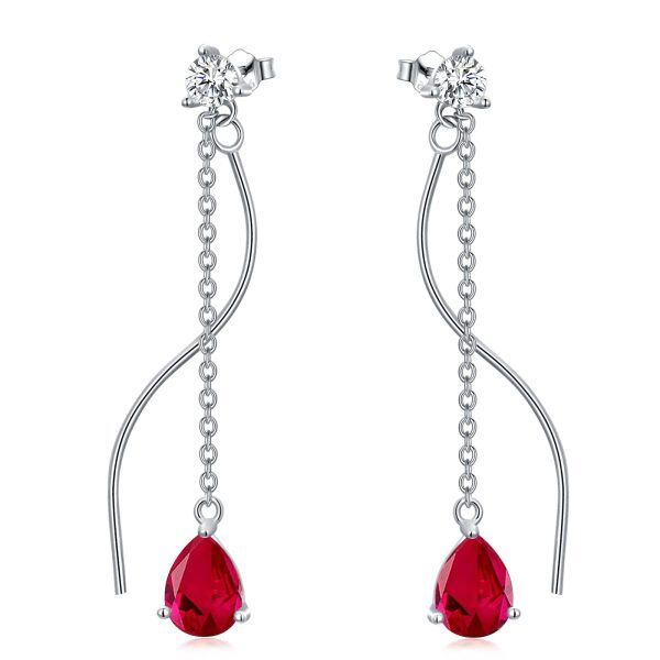 Sterling Silver Birthstone Stud Dangle Drop Earrings -0