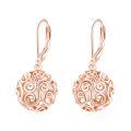 wholesale 925 Sterling Silver Plated Rose Gold  Hollow Scrollwork Round Ball Leverback Drop Earrings for Women-0-0
