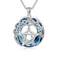 wholesale 925 Sterling Silver Round Blue Crystal Pentagram Celtic Knot Pendant Necklace for Women-0-0