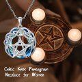 wholesale 925 Sterling Silver Round Blue Crystal Pentagram Celtic Knot Pendant Necklace for Women-0-5