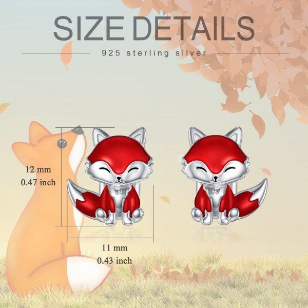 925 Sterling Silver Fox Animal Stud Earrings -5