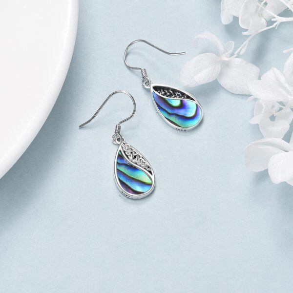 Sterling Silver Celtic Abalone Shell Dangle Earrings -3