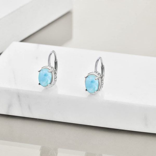 Sterling Silver Turquoise Teardrop Leverback Earrings-3