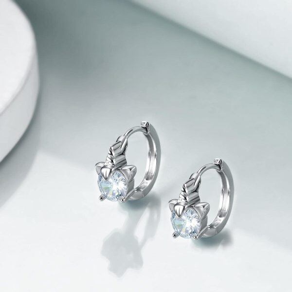 Sterling Silver Unicorn Hoop Earrings-4