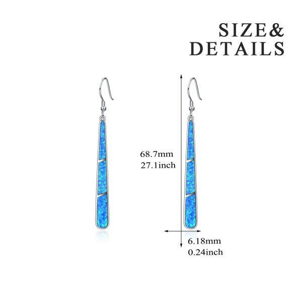 Sterling Silver Blue Opal Dangle Long Bar Earrings -1