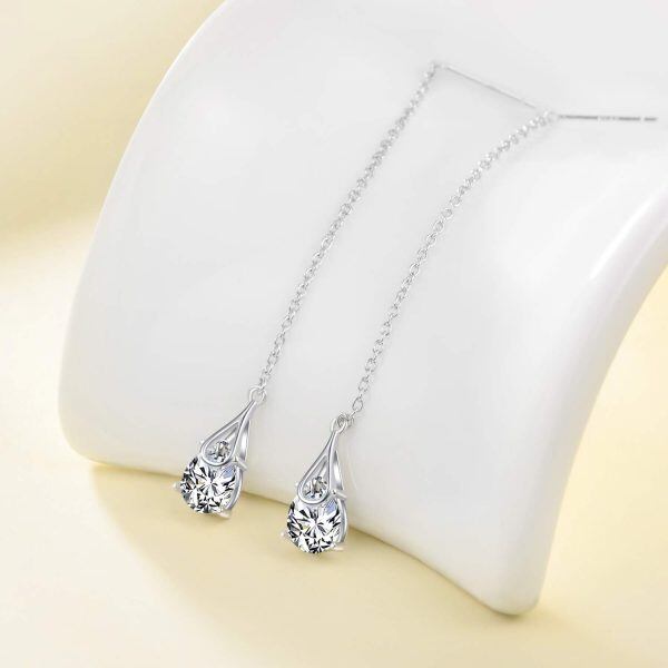 Sterling Silver Teardrop Threader Earrings -3