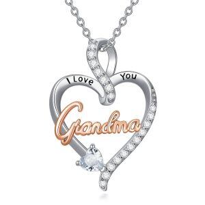 Sterling Silver Grandma Heart Necklace-0